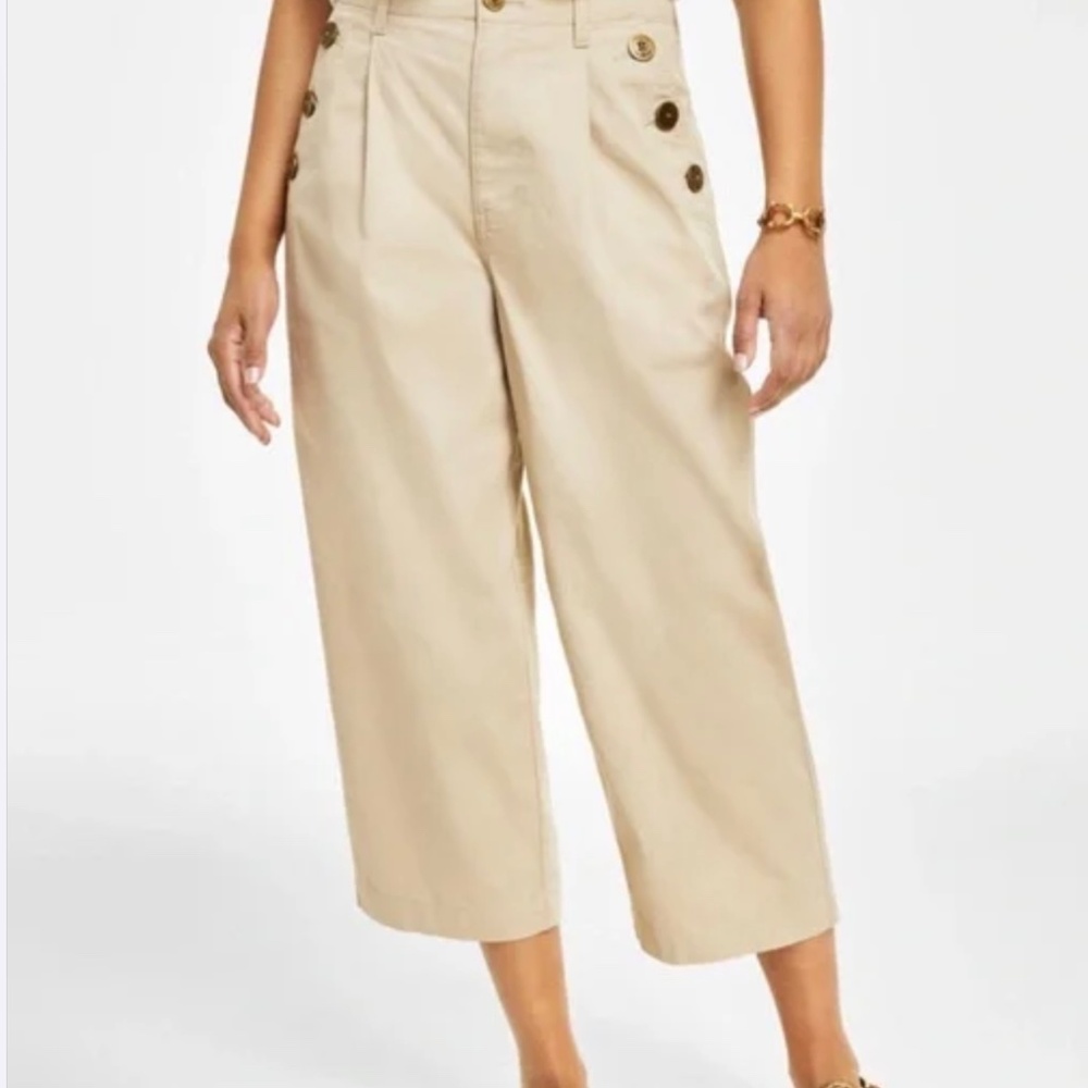 Womens Smocked Yoke Top Wide Leg Sailor Chino Pants In Khaki